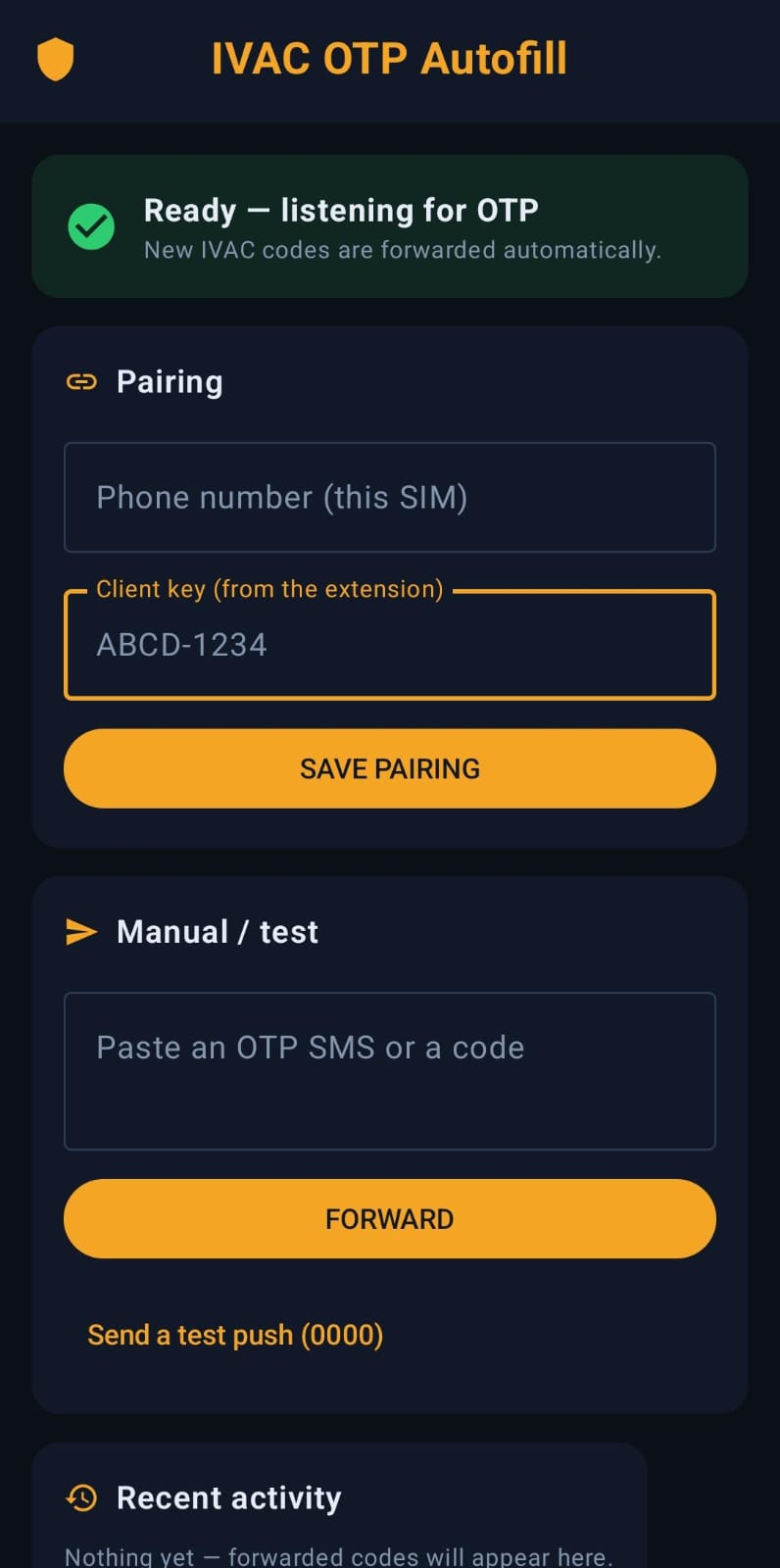 OTP Auto App on Android reading and auto-filling one time passwords